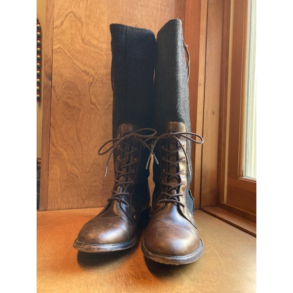 Woolrich Women Brown Leather Wool Tall Lace Up Side Zip Boots WW1550-247 Size 8